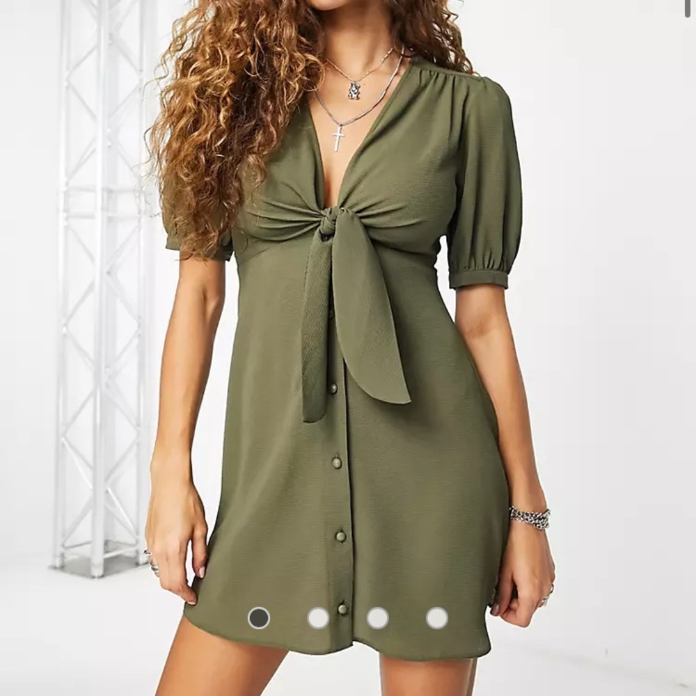 ASOS green button down deep V dress